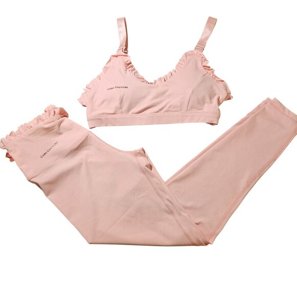 Cabo Couture Women Ruffle Sports Bra Leggings Pink Set S/M Coquette Athflow Y2K - Picture 2 of 12